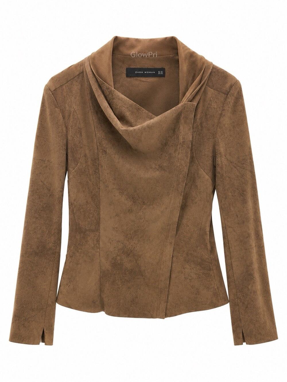Zara Woman Women’s Brown Suede Biker Jacket M Zip Front Collared Short